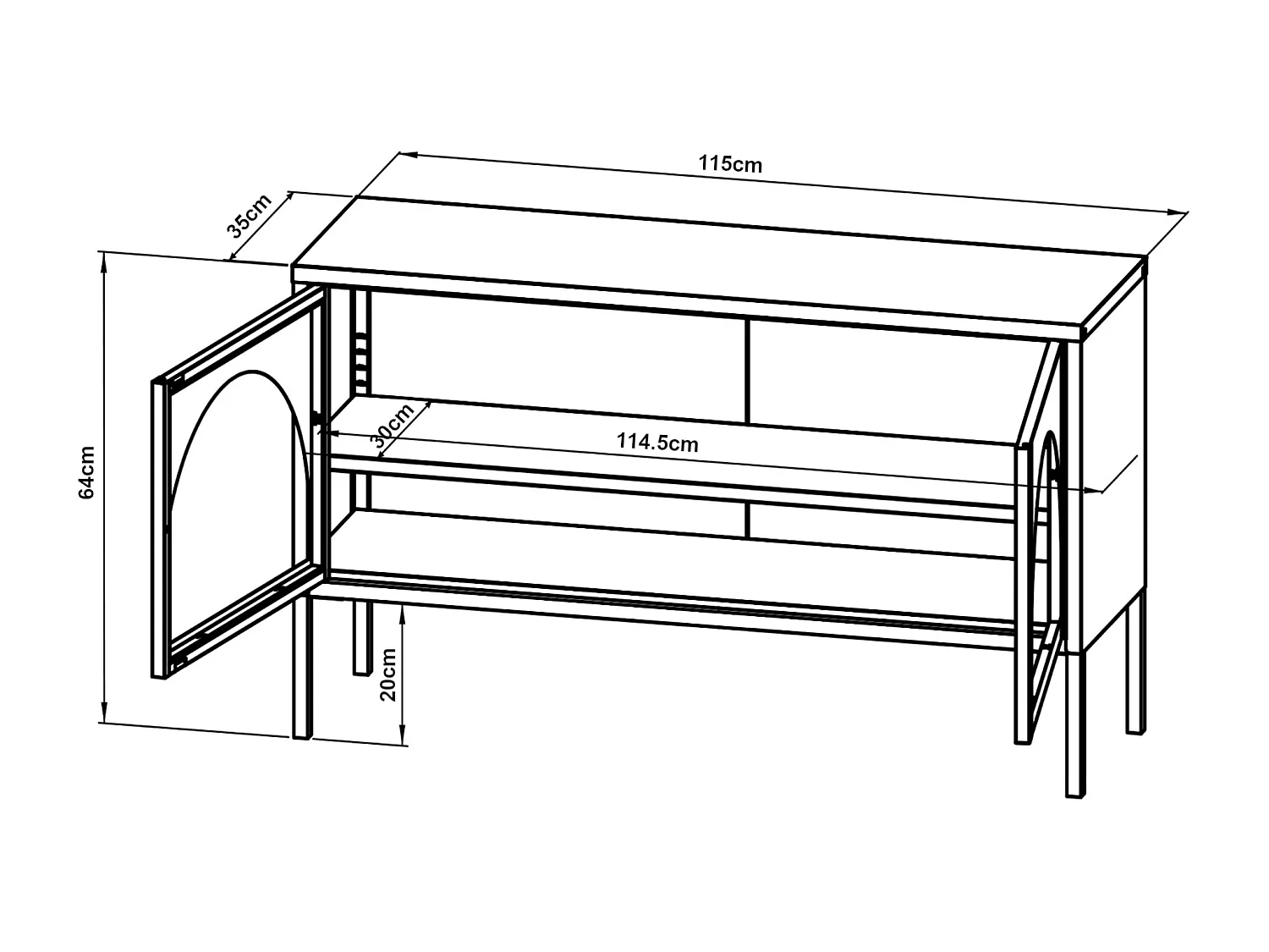 Meuble TV Karlskrona 115 x 35 x 64 cm noir mat [en.casa]