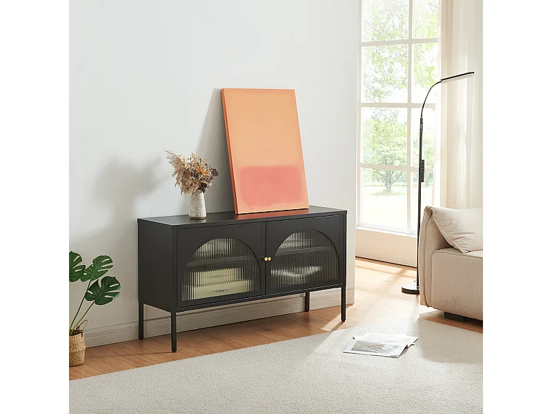 Meuble TV Karlskrona 115 x 35 x 64 cm noir mat [en.casa]