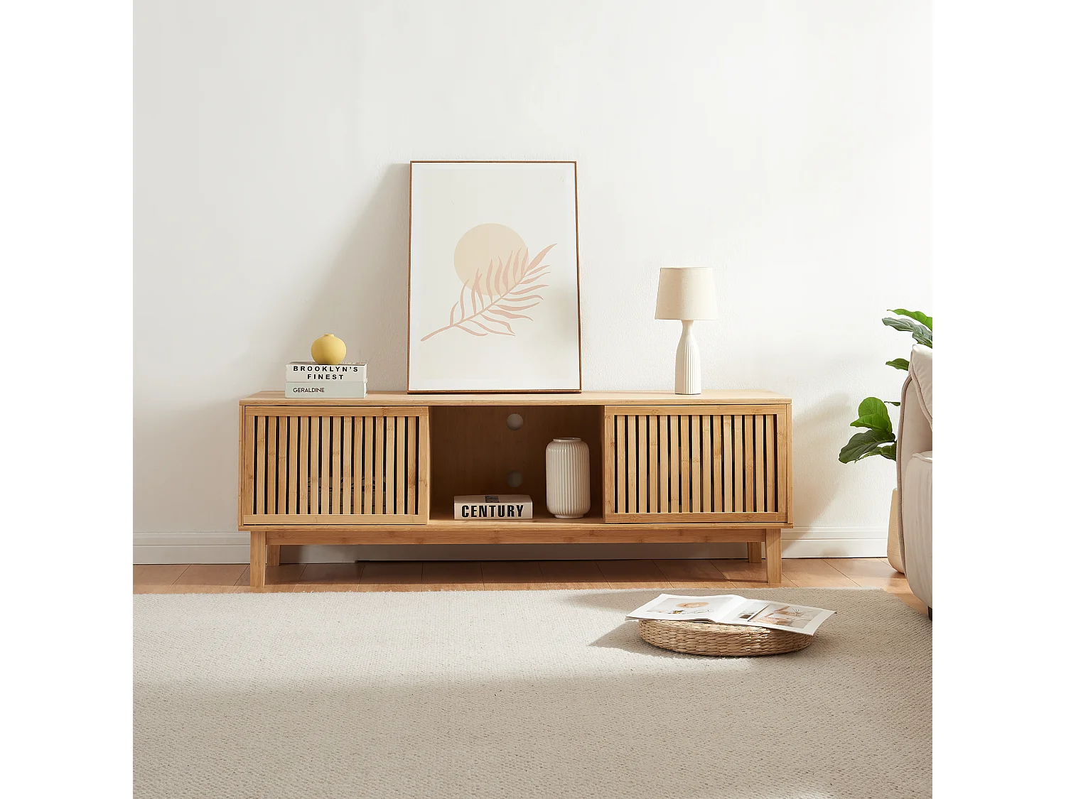 Meuble TV Ypäjä 150 x 42 x 50 cm bambou naturel [en.casa]