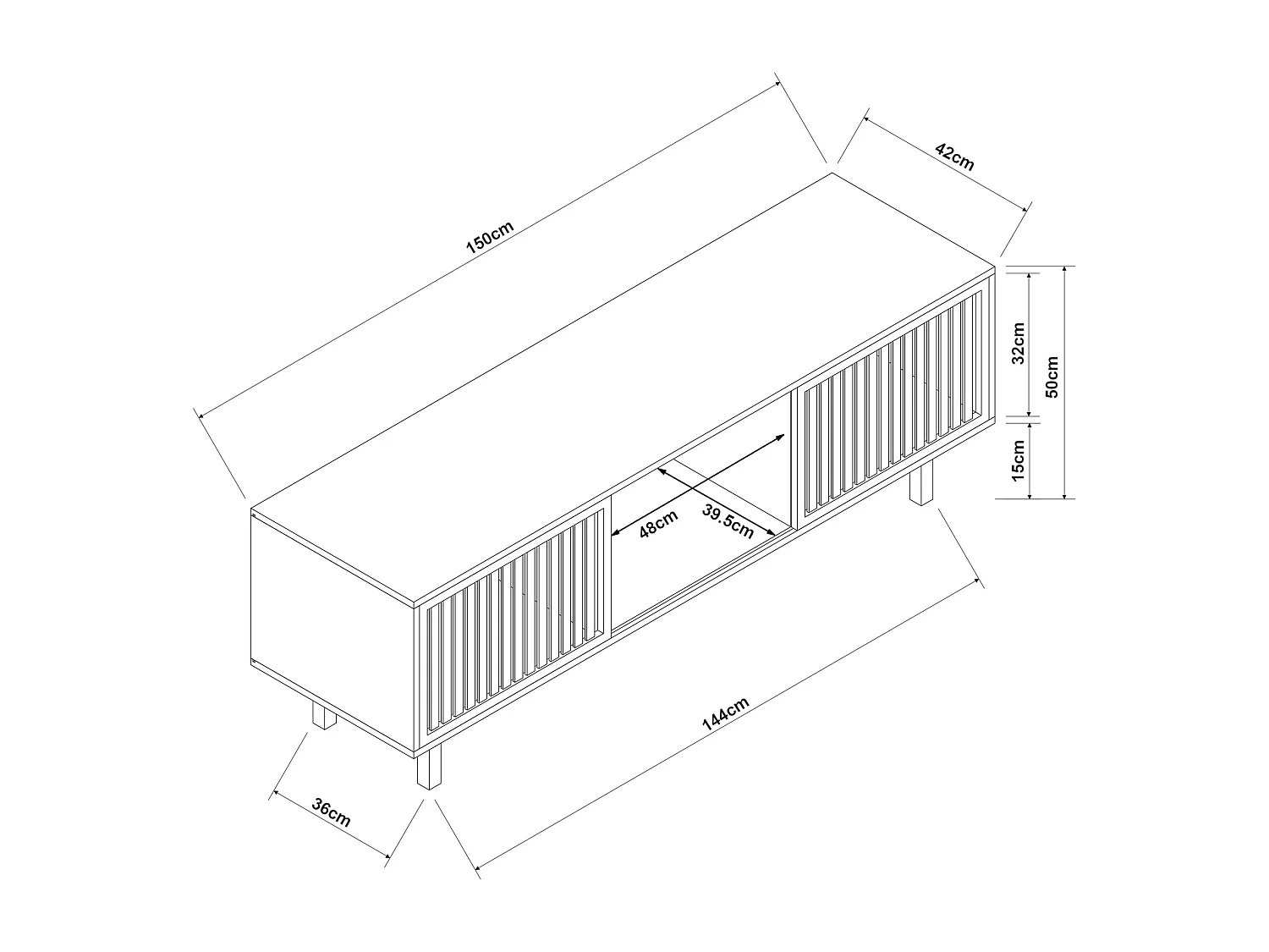 Meuble TV Ypäjä 150 x 42 x 50 cm bambou naturel [en.casa]