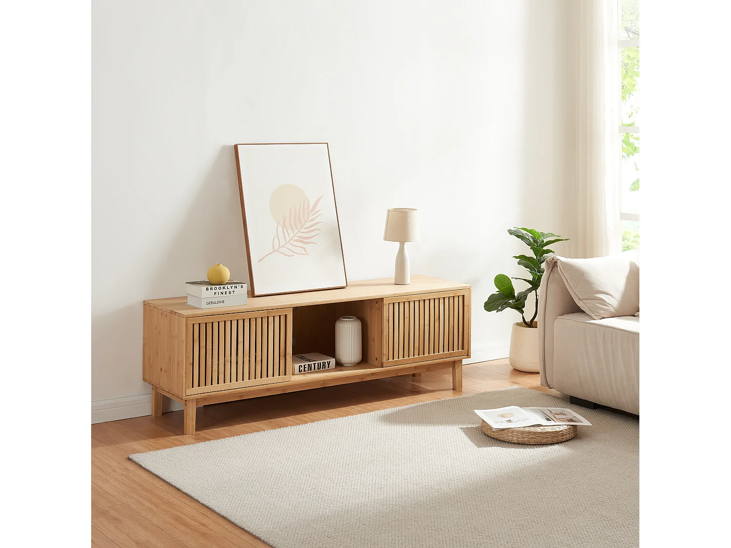 Meuble TV Ypäjä 150 x 42 x 50 cm bambou naturel [en.casa]