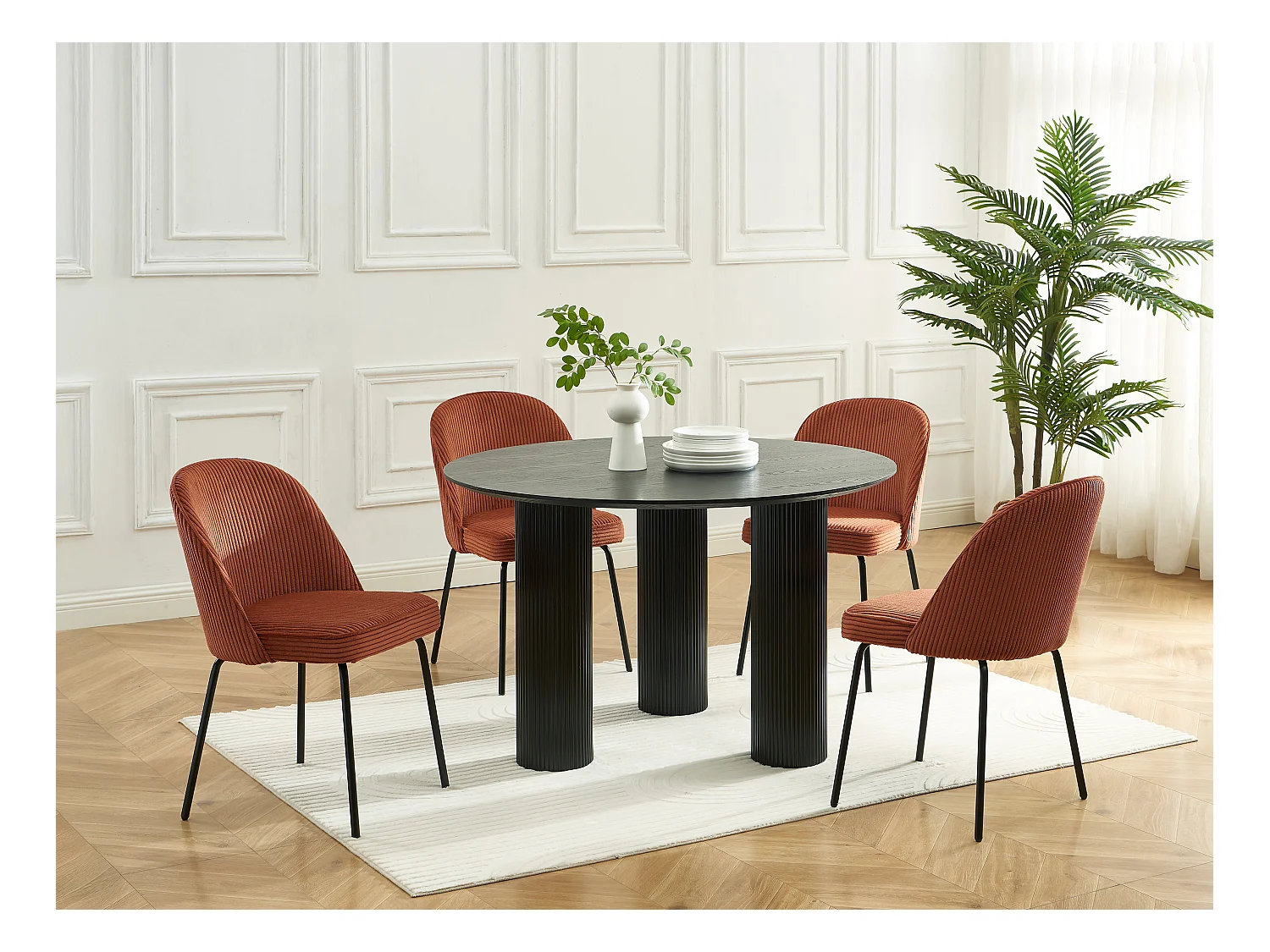 Lot de 6 chaises en velours côtelé et métal noir - Terracotta - ALPALI