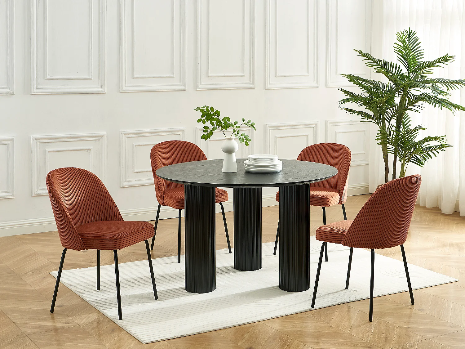 Set van 6 stoelen van ribfluweel en zwart metaal - Terracotta - ALPALI