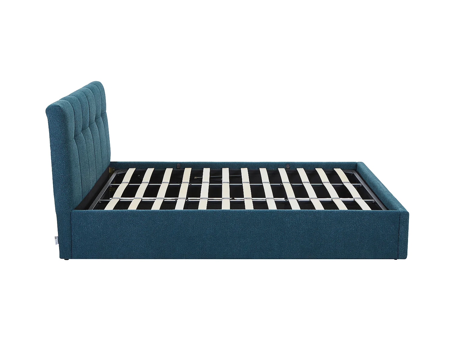 Letto con contenitore 180 x 200 cm - Tessuto bouclette Blu pavone - MAZIRI