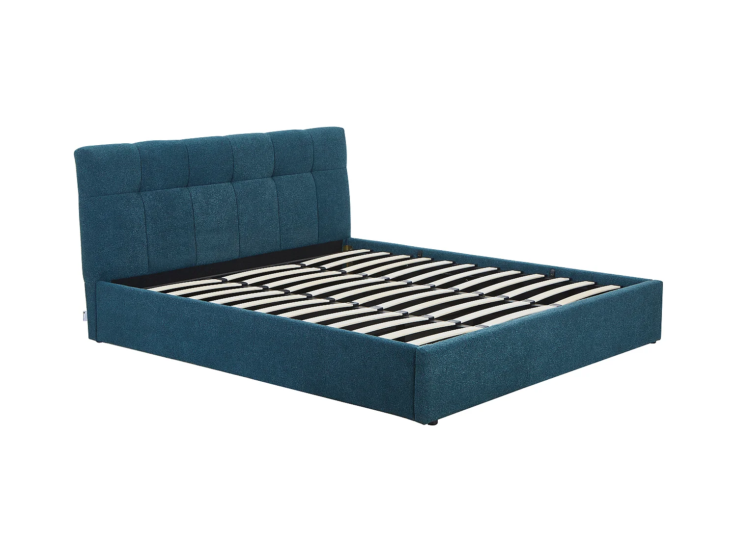Lit coffre 180 x 200 cm - Tissu bouclette - Bleu canard - MAZIRI