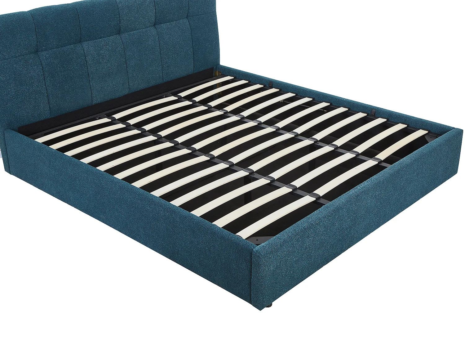 Lit coffre 180 x 200 cm - Tissu bouclette - Bleu canard - MAZIRI