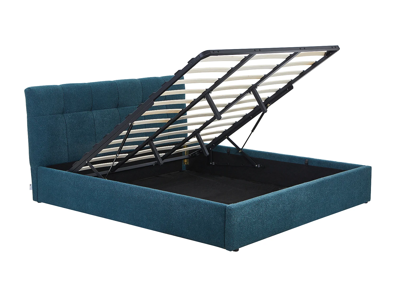 Lit coffre 180 x 200 cm - Tissu bouclette - Bleu canard - MAZIRI