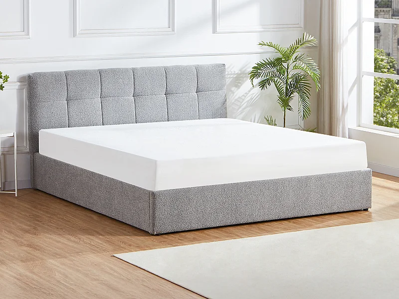 Letto con contenitore 180 x 200 cm - Tessuto bouclette Grigio - MAZIRI