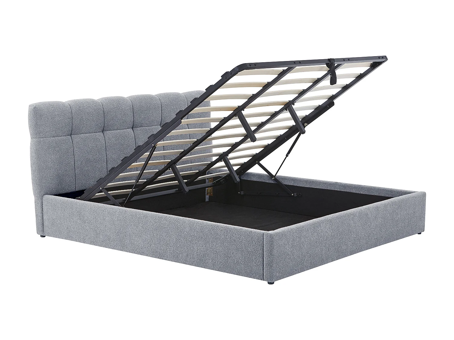 Lit coffre 180 x 200 cm - Tissu bouclette - Gris - MAZIRI