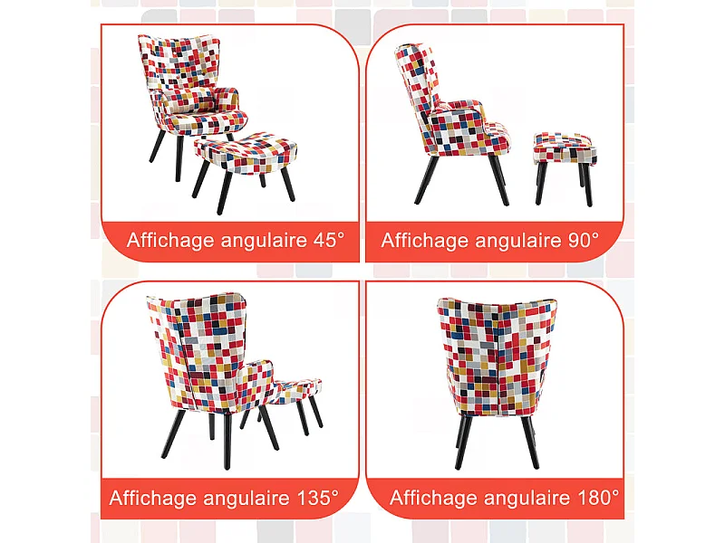 Fauteuil HomeMiYN avec Coussin et Tabouret - Chaise d'Angle Rustique pour le Salon