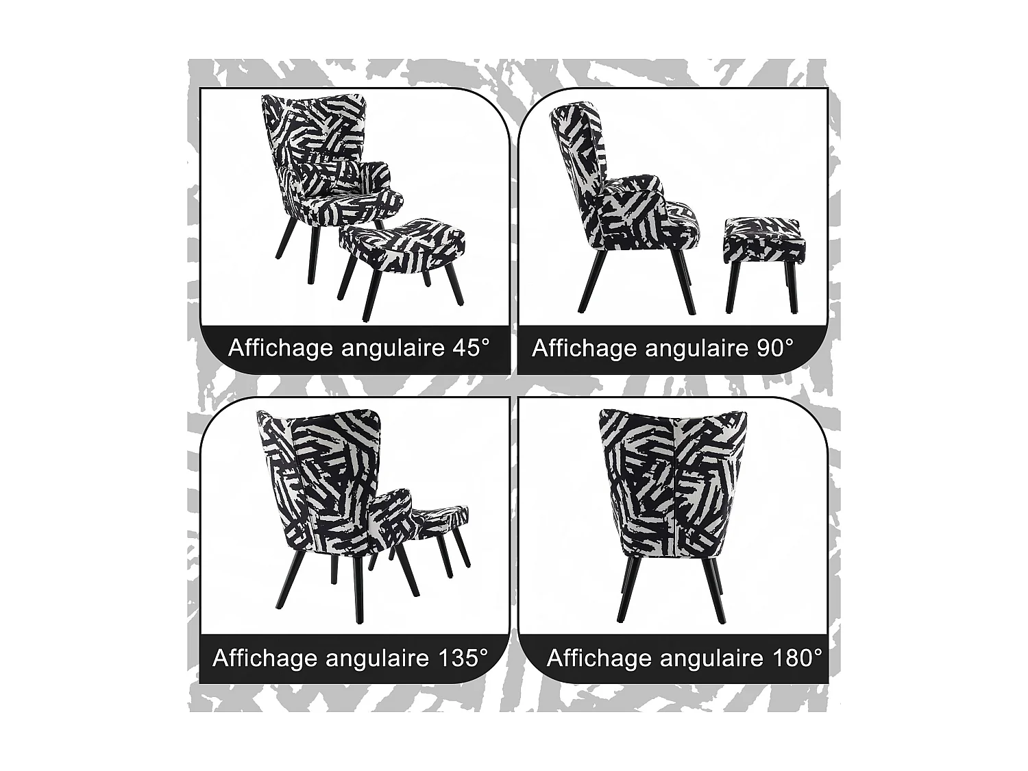 Fauteuil HomeMiYN avec Coussin et Tabouret - Chaise d'Angle Rustique pour le Salon