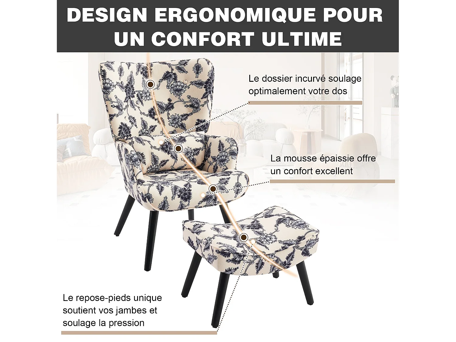 Chaise Rétro HOMEMiYN avec Repose-Pieds : Style Éclatant et Confort Inégalé