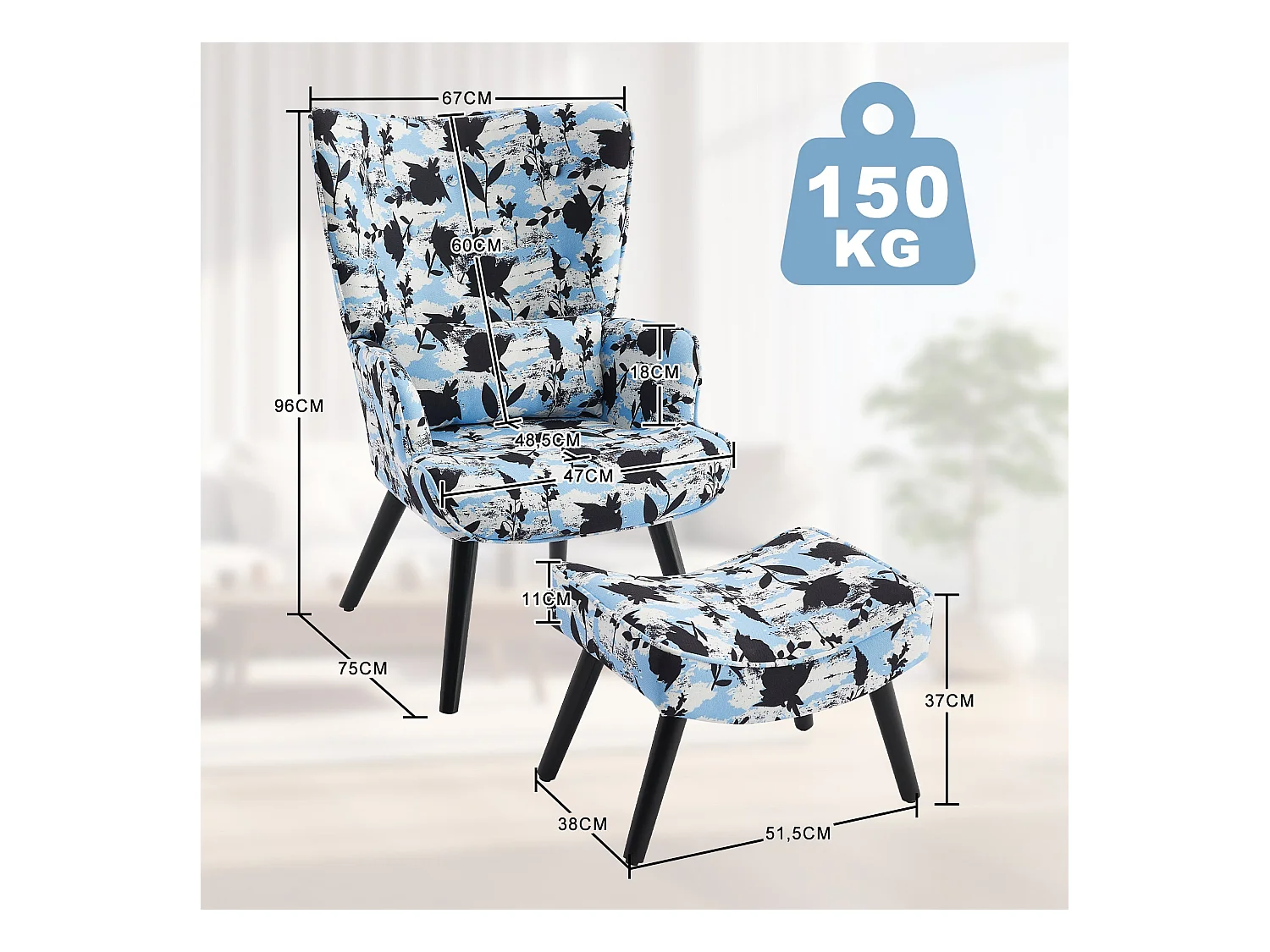 HomeMiYN Sillón con Cojín y Taburete - Silla Esquinera Rústica para Salón