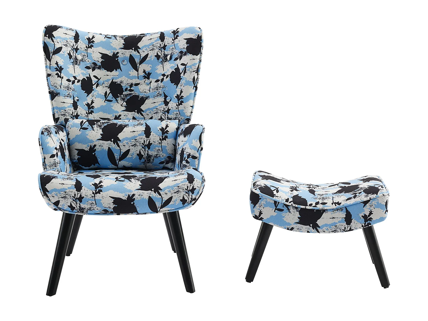 Fauteuil HomeMiYN avec Coussin et Tabouret - Chaise d'Angle Rustique pour le Salon