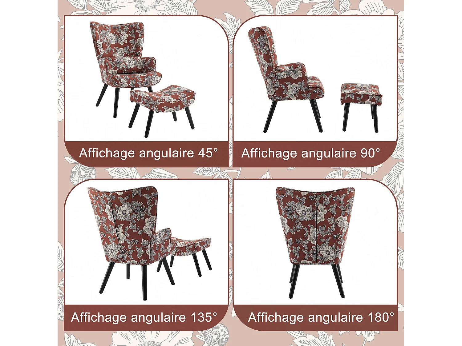 Fauteuil HomeMiYN avec Coussin et Tabouret - Chaise d'Angle Rustique pour le Salon