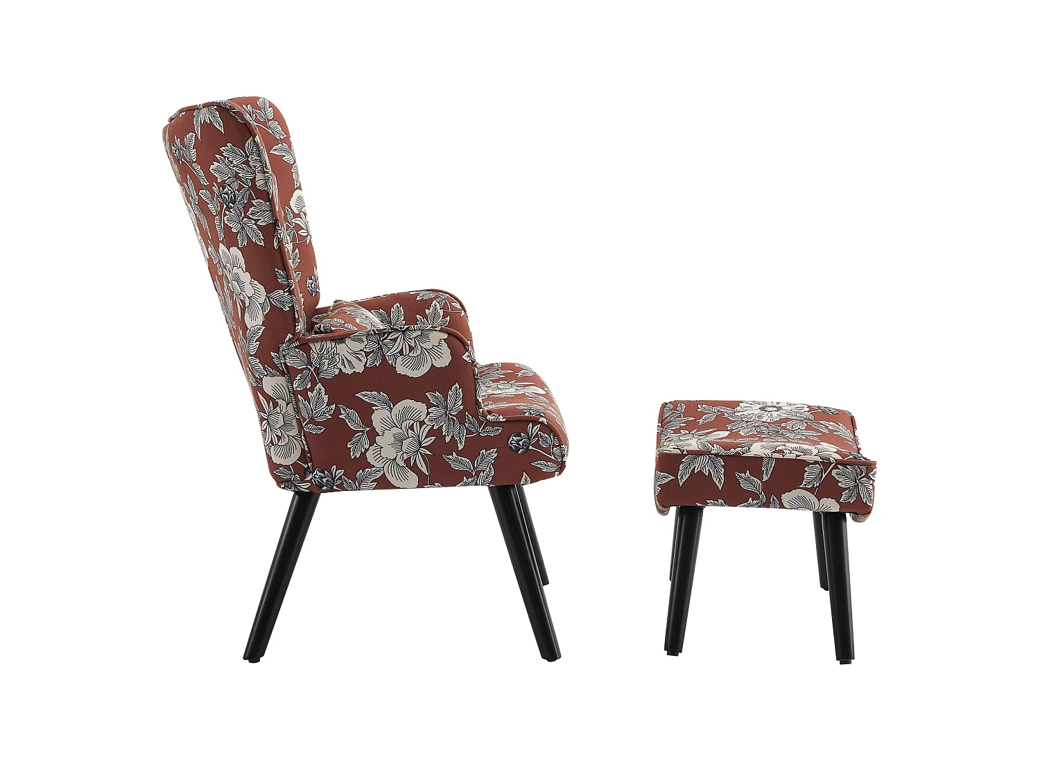 Fauteuil HomeMiYN avec Coussin et Tabouret - Chaise d'Angle Rustique pour le Salon