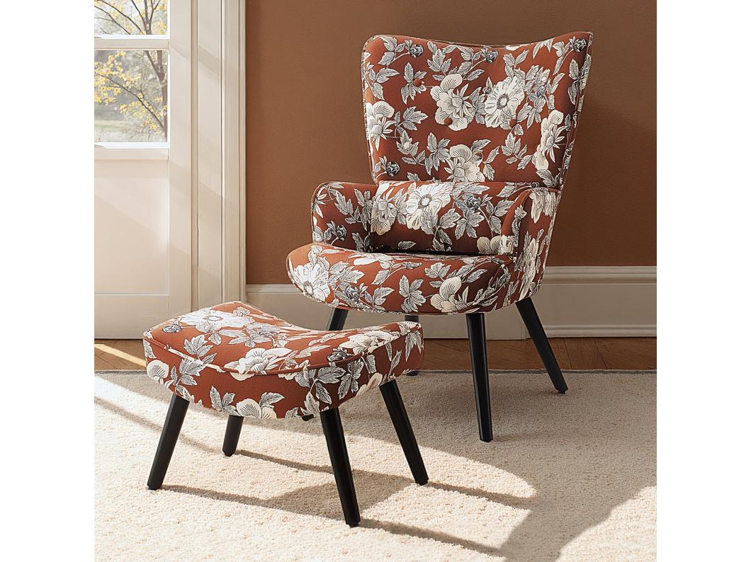 HomeMiYN Fauteuil met kussen en kruk - Rustieke hoekstoel voor de woonkamer