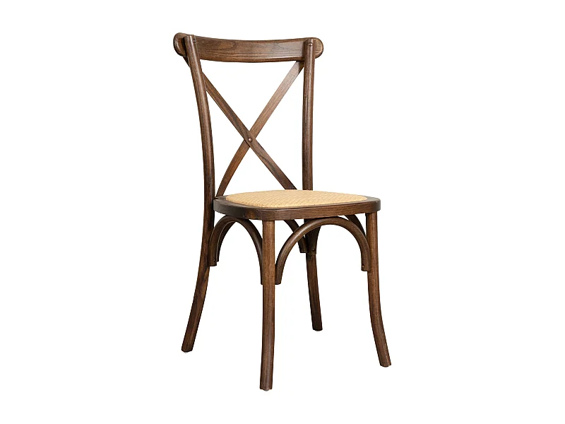 BISCOTTINI - Chaise Harmonie - Bois massif finition noyer vintage avec assise en rotin - Chaise de bistrot - Chaise de jardin - Chaise de cuisine - 42x44x88 cm