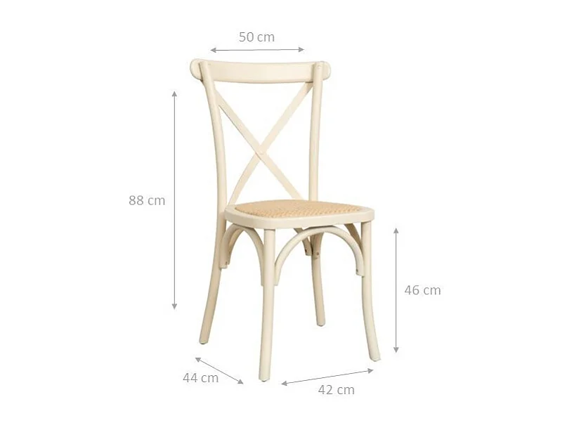 BISCOTTINI - Chaise Harmonie - Bois massif finition blanc antique avec assise en rotin - Chaise de bistrot - Chaise de jardin - Chaise de cuisine - 42x44x88 cm