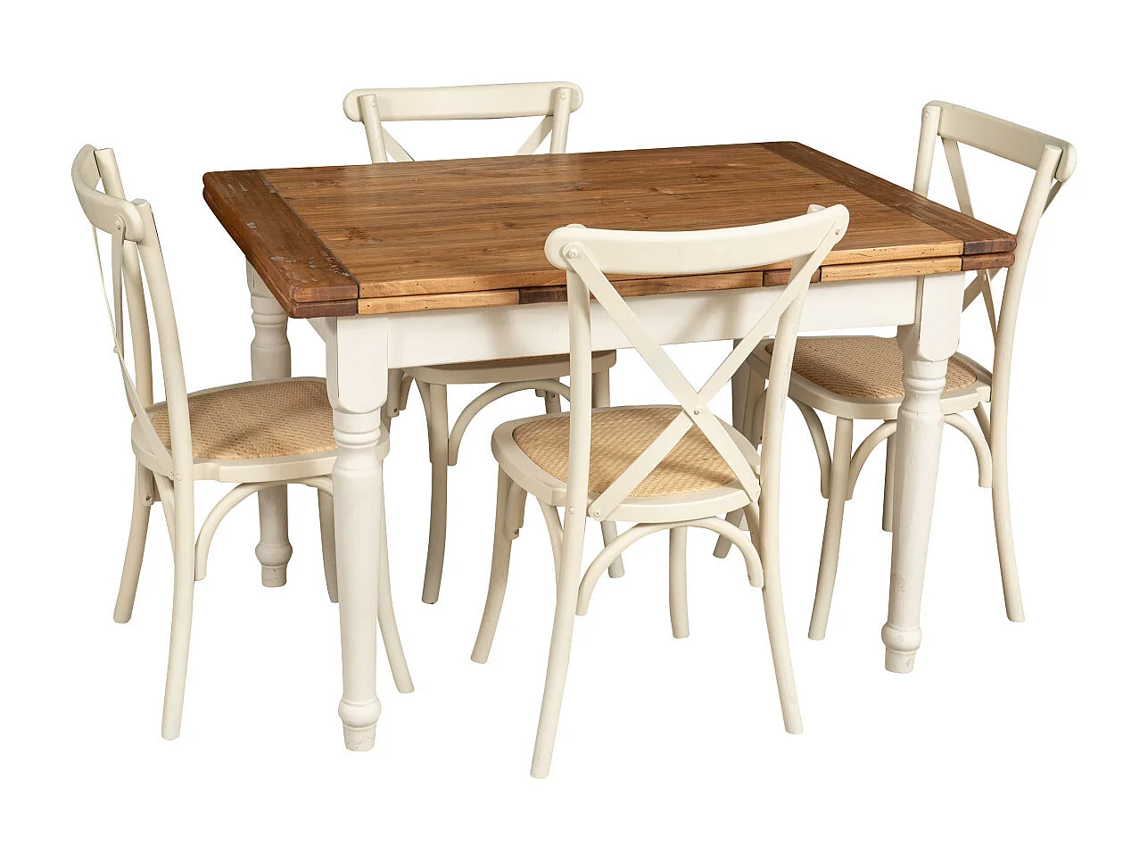 BISCOTTINI - Chaise Harmonie - Bois massif finition blanc antique avec assise en rotin - Chaise de bistrot - Chaise de jardin - Chaise de cuisine - 42x44x88 cm