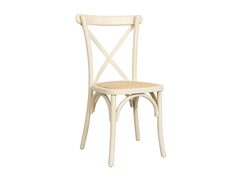 BISCOTTINI - Chaise Harmonie - Bois massif finition blanc antique avec assise en rotin - Chaise de bistrot - Chaise de jardin - Chaise de cuisine - 42x44x88 cm