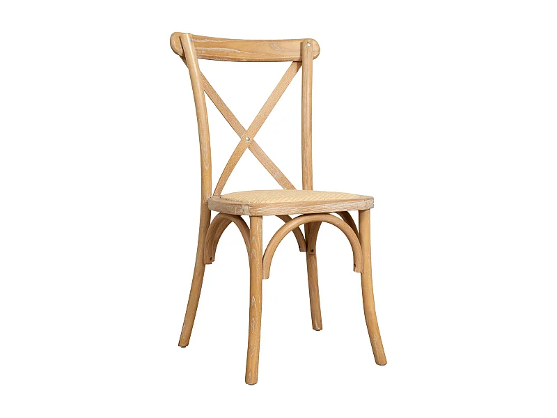 BISCOTTINI - Chaise Harmonie - Bois massif finition naturelle avec assise en rotin - Chaise de bistrot - Chaise de jardin - Chaise de cuisine - 42x44x88 cm