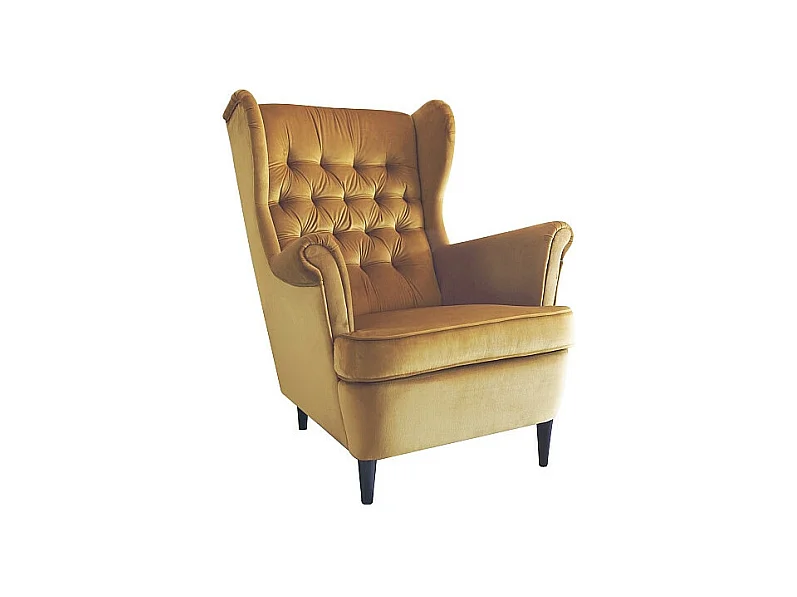 Fauteuil en velours matelassé gamme Harry - Jaune - H 101 cm