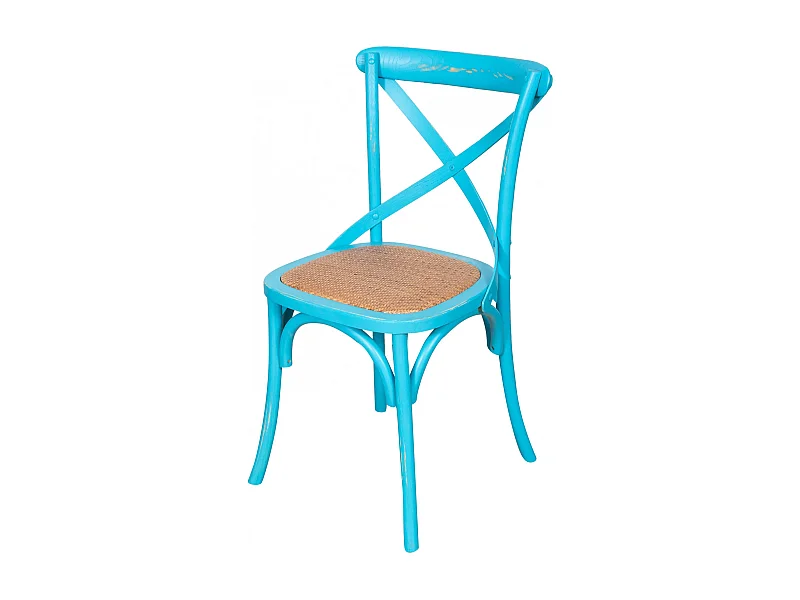 BISCOTTINI - Chaise Harmonie - Bois massif finition antique avec assise en rotin - Chaise de bistrot - Chaise de jardin-Chaise de cuisine - 48x52x88cm