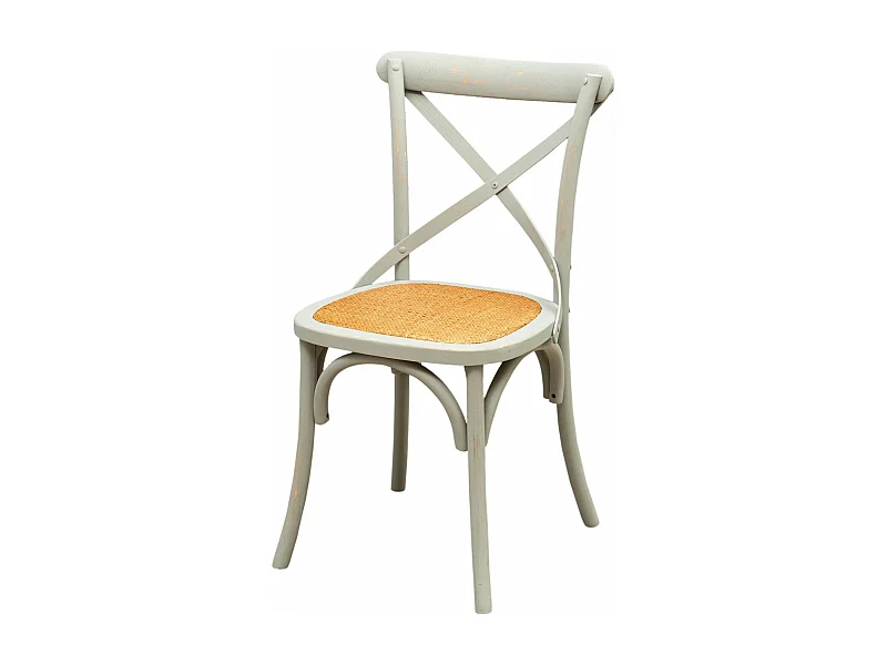 BISCOTTINI - Chaise Harmonie - Bois de frêne massif gris avec assise en rotin antique -  bistrot -  jardin - Chaise de cuisine - 48x52x88 cm