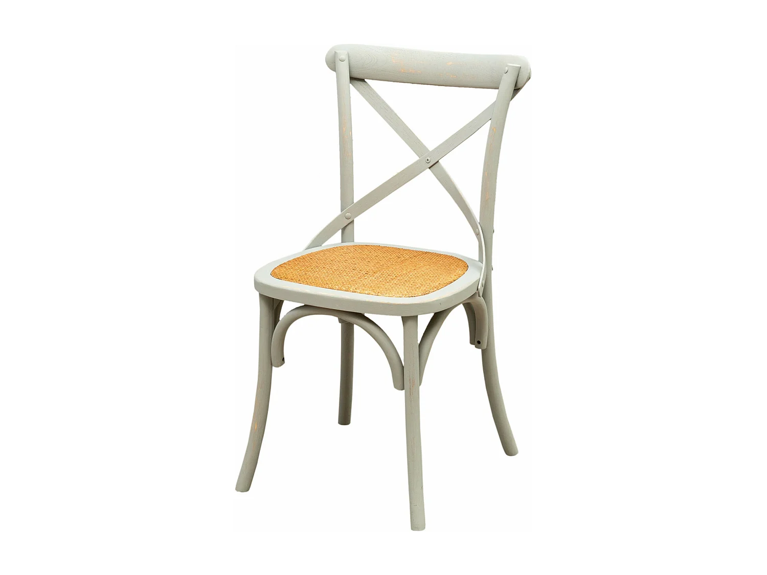 BISCOTTINI - Chaise Harmonie - Bois de frêne massif gris avec assise en rotin antique -  bistrot -  jardin - Chaise de cuisine - 48x52x88 cm