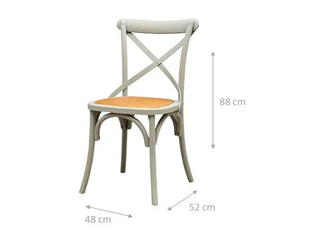 BISCOTTINI - Chaise Harmonie - Bois de frêne massif gris avec assise en rotin antique -  bistrot -  jardin - Chaise de cuisine - 48x52x88 cm