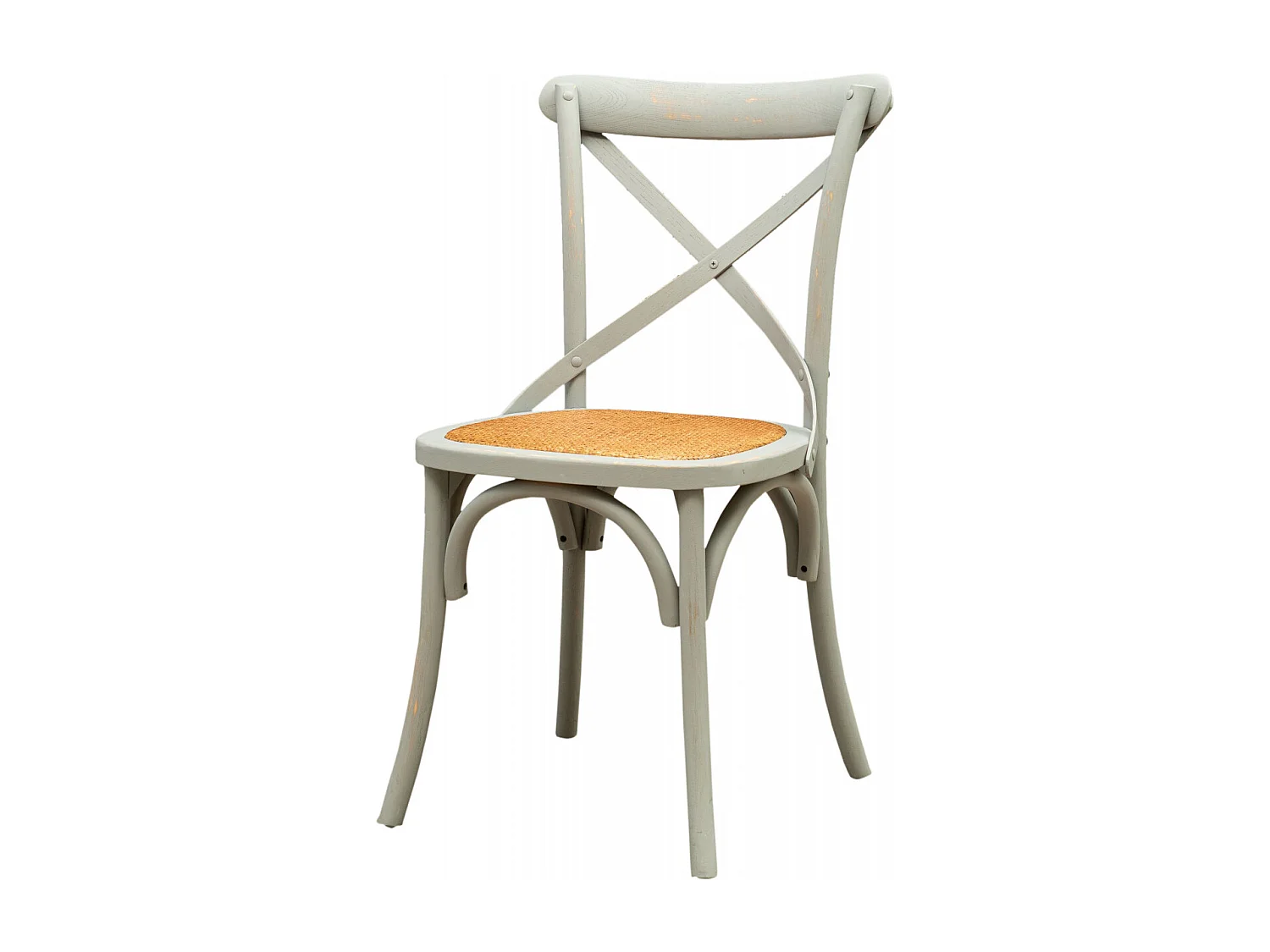 BISCOTTINI - Chaise Harmonie - Bois de frêne massif gris avec assise en rotin antique -  bistrot -  jardin - Chaise de cuisine - 48x52x88 cm