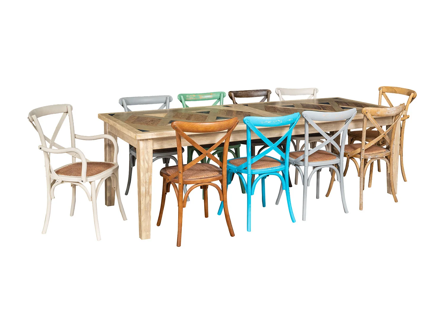 BISCOTTINI - Chaise Harmonie - Bois de frêne massif gris avec assise en rotin antique -  bistrot -  jardin - Chaise de cuisine - 48x52x88 cm