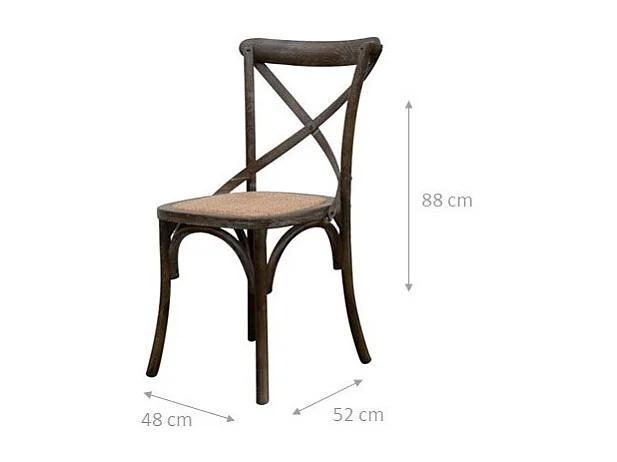 BISCOTTINI - Chaise Harmonie - Bois massif brun finition antique avec assise en rotin - Chaise de bistrot - jardin - cuisine - 48x52x88 cm