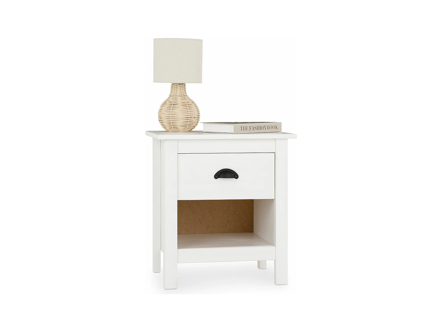 Table de chevet blanche TILLY H 50 cm en bois massif avec 1 tiroir et 1 étagère table de nuit pour chambre