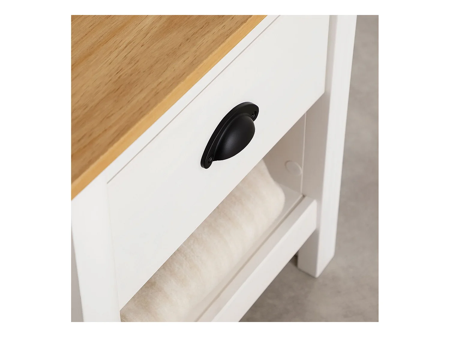 Table de chevet blanche TILLY H 50 cm en bois massif finition laquée avec 1 tiroir et 1 étagère table de nuit