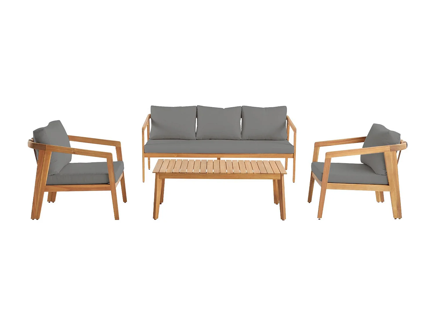 Salon de jardin gris 5 places bois d'acacia LOBERIA avec lanières effet cuir