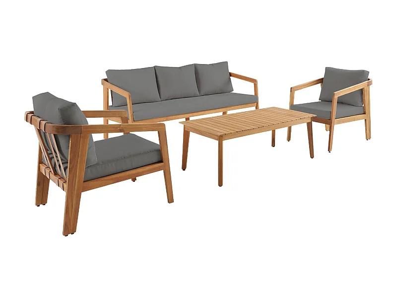 Salotto da giardino 5 posti in legno di acacia, grigio