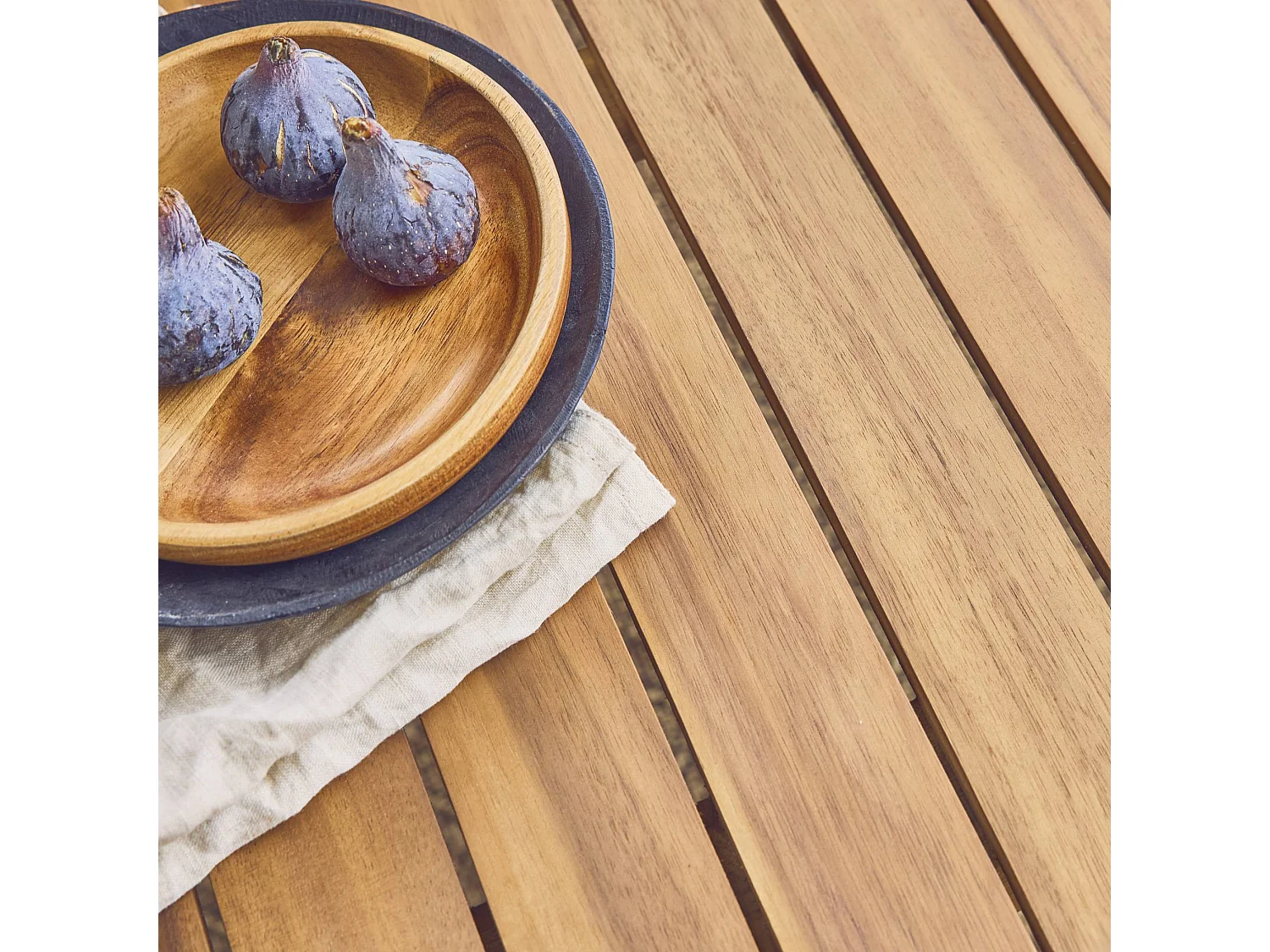 Salon de jardin kaki 5 places bois d'acacia LOBERIA avec lanières effet cuir