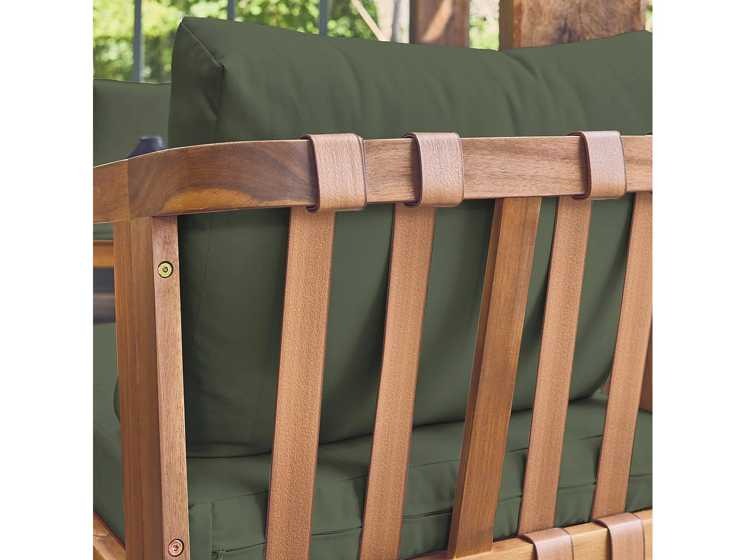 Salon de jardin kaki 5 places bois d'acacia LOBERIA avec lanières effet cuir