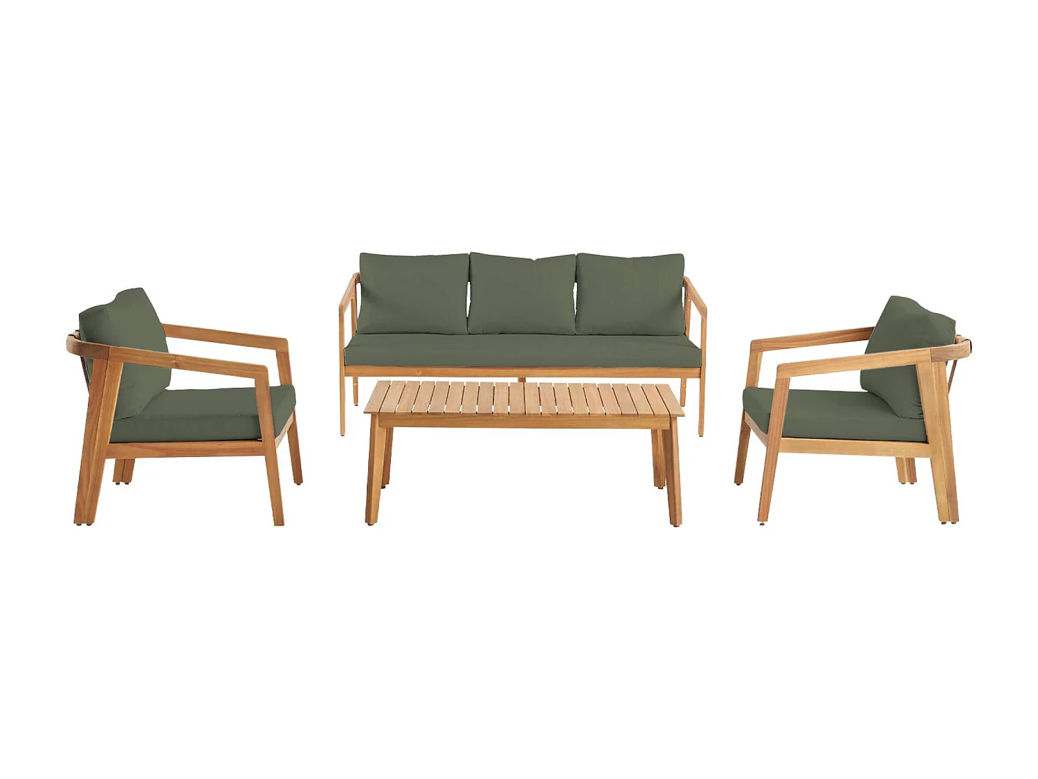 Salon de jardin kaki 5 places bois d'acacia LOBERIA avec lanières effet cuir