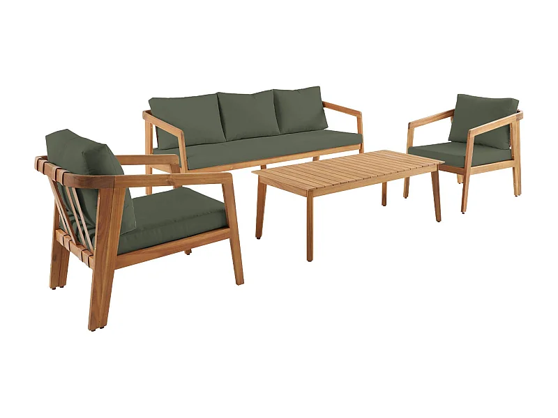 Salon de jardin kaki 5 places bois d'acacia LOBERIA avec lanières effet cuir