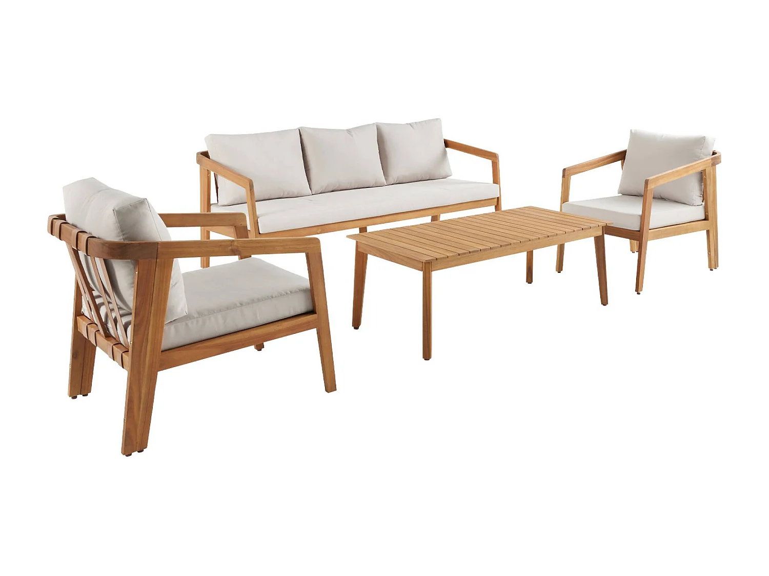 Salon de jardin beige 5 places bois d'acacia LOBERIA avec lanières effet cuir