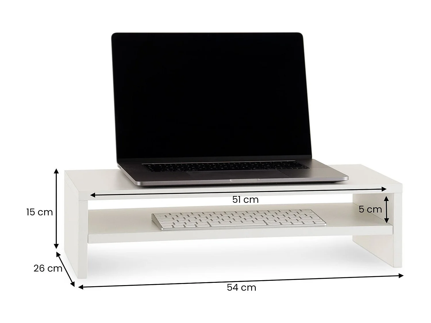 Réhausseur d’écran CONNECT en bois blanc avec 1 étagère 52 x 26 cm, support pratique pour ordinateur portable