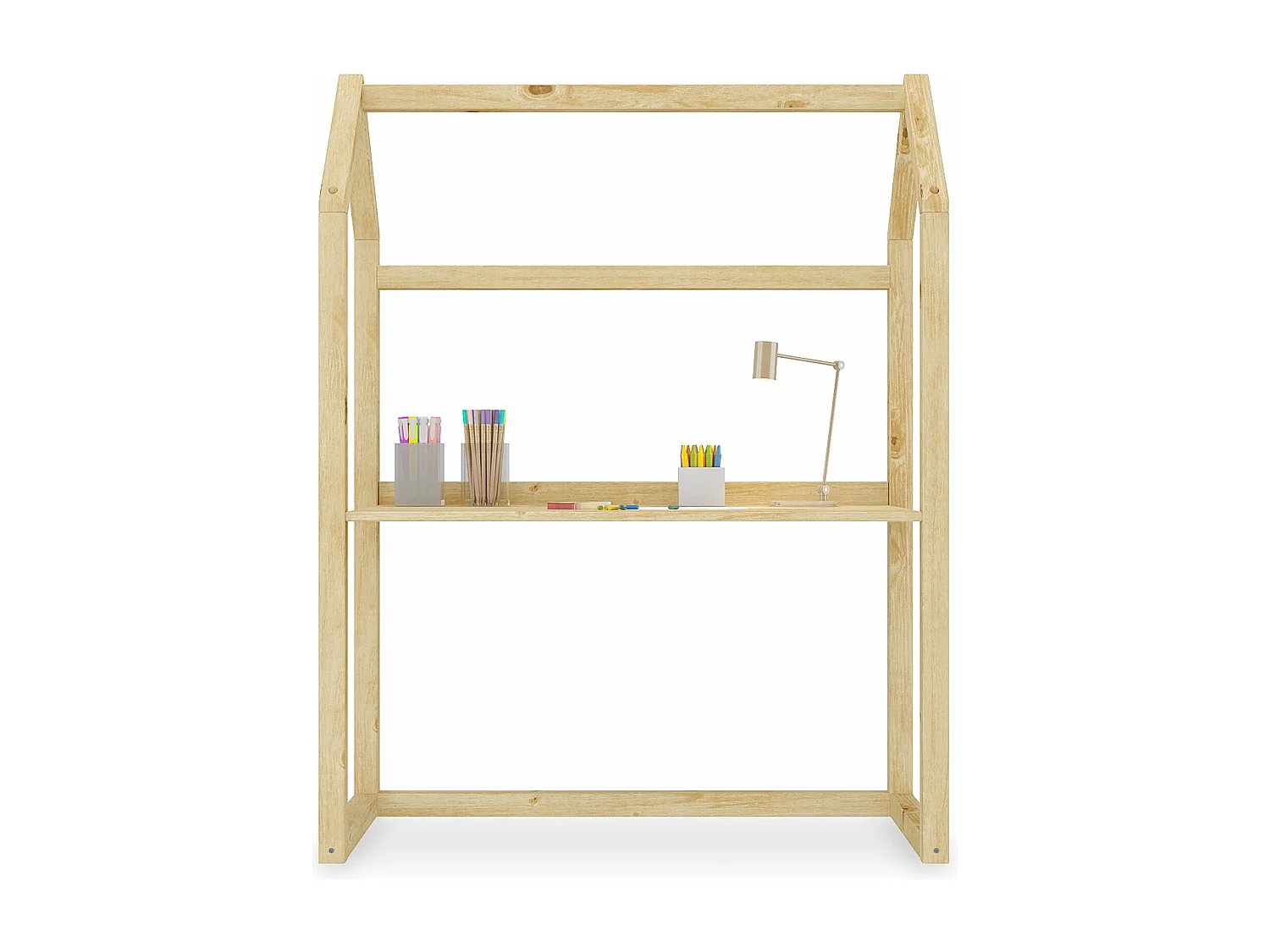 Bureau enfant évolutif TINA H 130 cm en bois massif coloris naturel en forme de maison de type Montessori