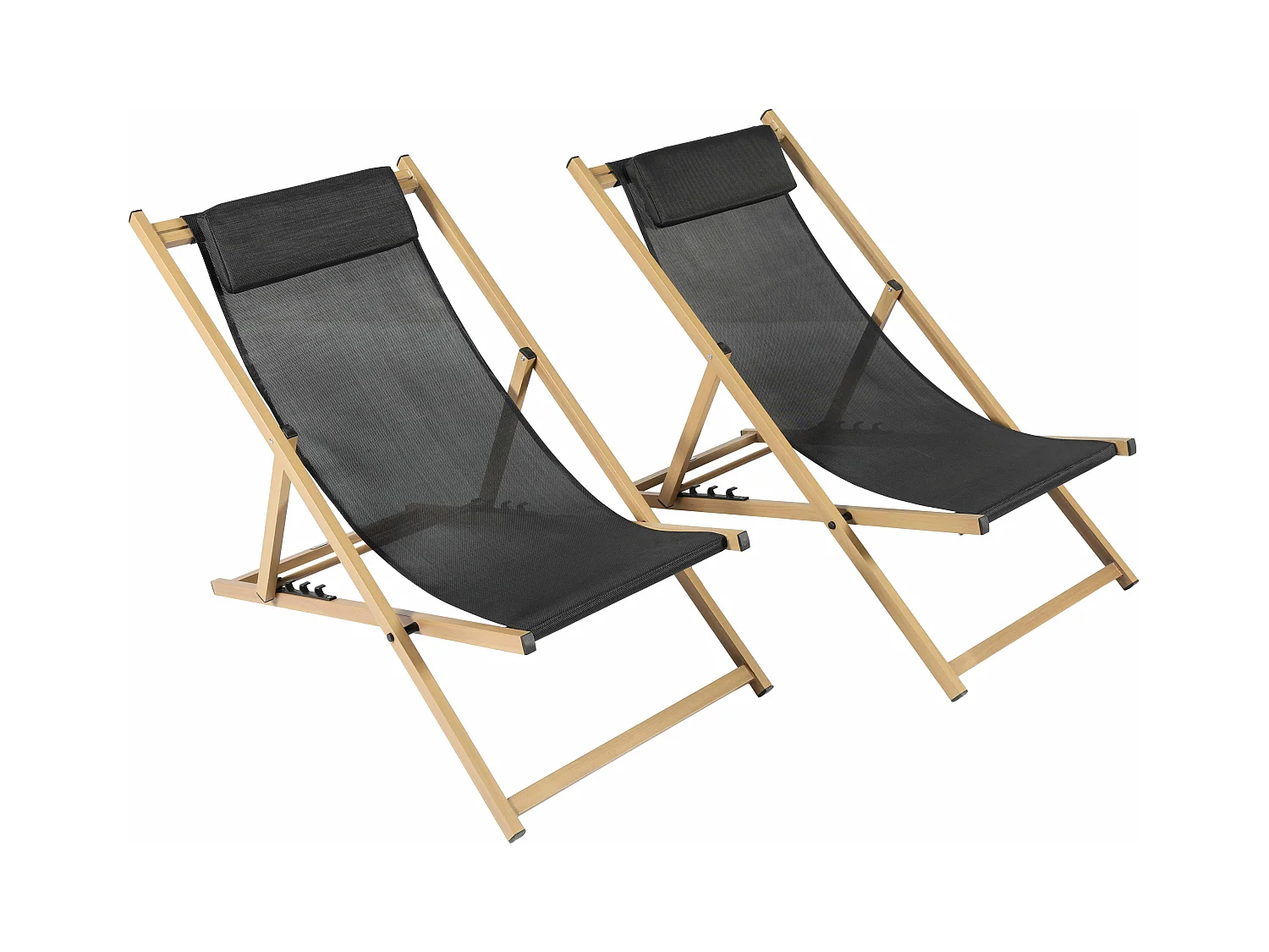 Lot de 2 chiliennes en aluminium inclinable 4 positions noir