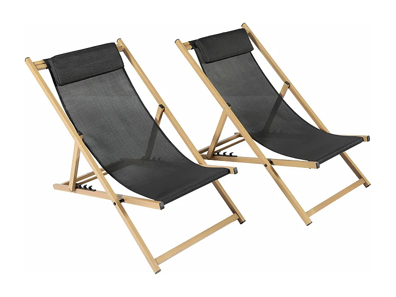 Lot de 2 chiliennes en aluminium inclinable 4 positions noir