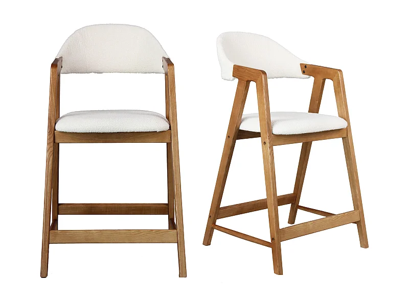 CAMILLE-Silla de bar de tela color crudo y fresno (x2)