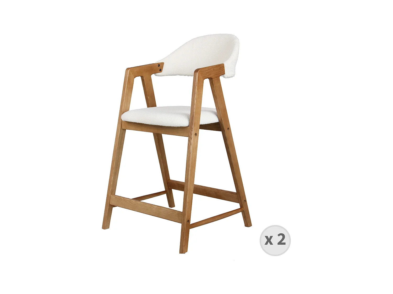 CAMILLE-Silla de bar de tela color crudo y fresno (x2)