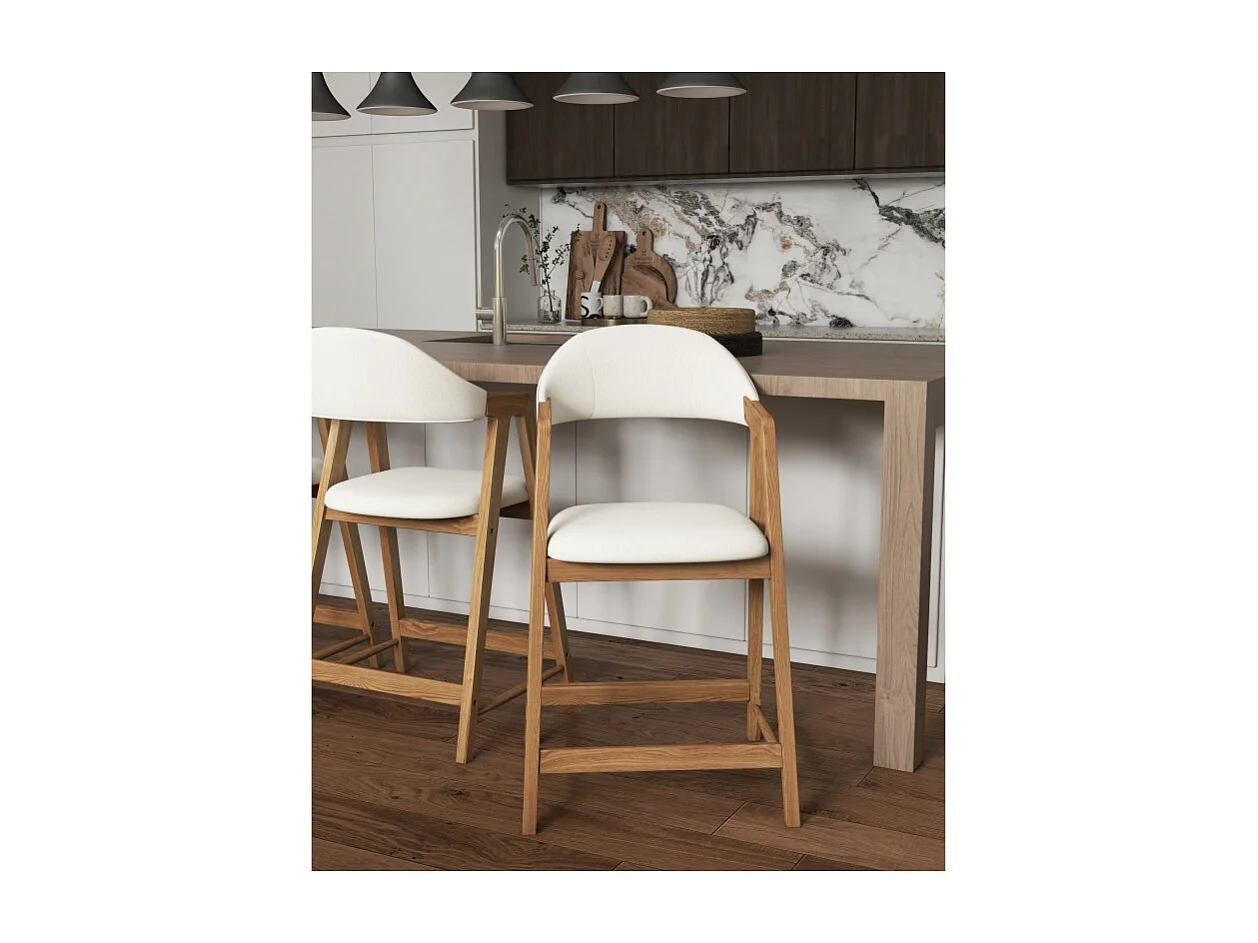 CAMILLE-Sedia da bar in tessuto ecrù e frassino (x2)